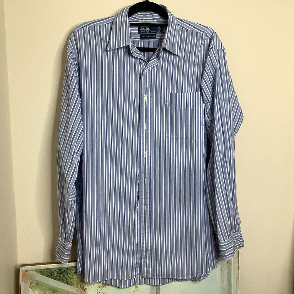 B-Polo by Ralph Lauren, 100% cotton Italian Broadcloth button down shirt, large